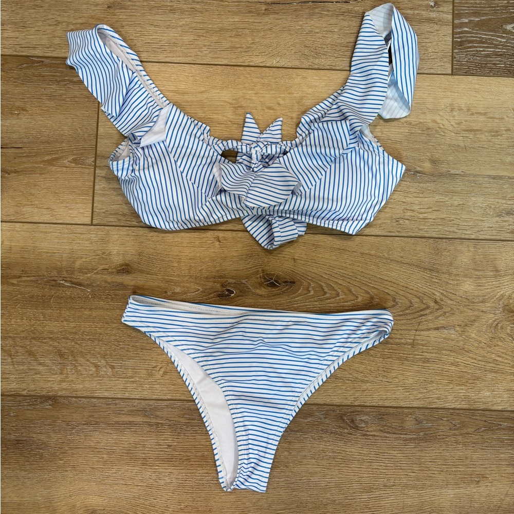 Striped Blue and White Bikini Set